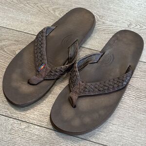Rainbow Classic Braided Thong Flip-Flop Sandals Brown Shoes Men 12